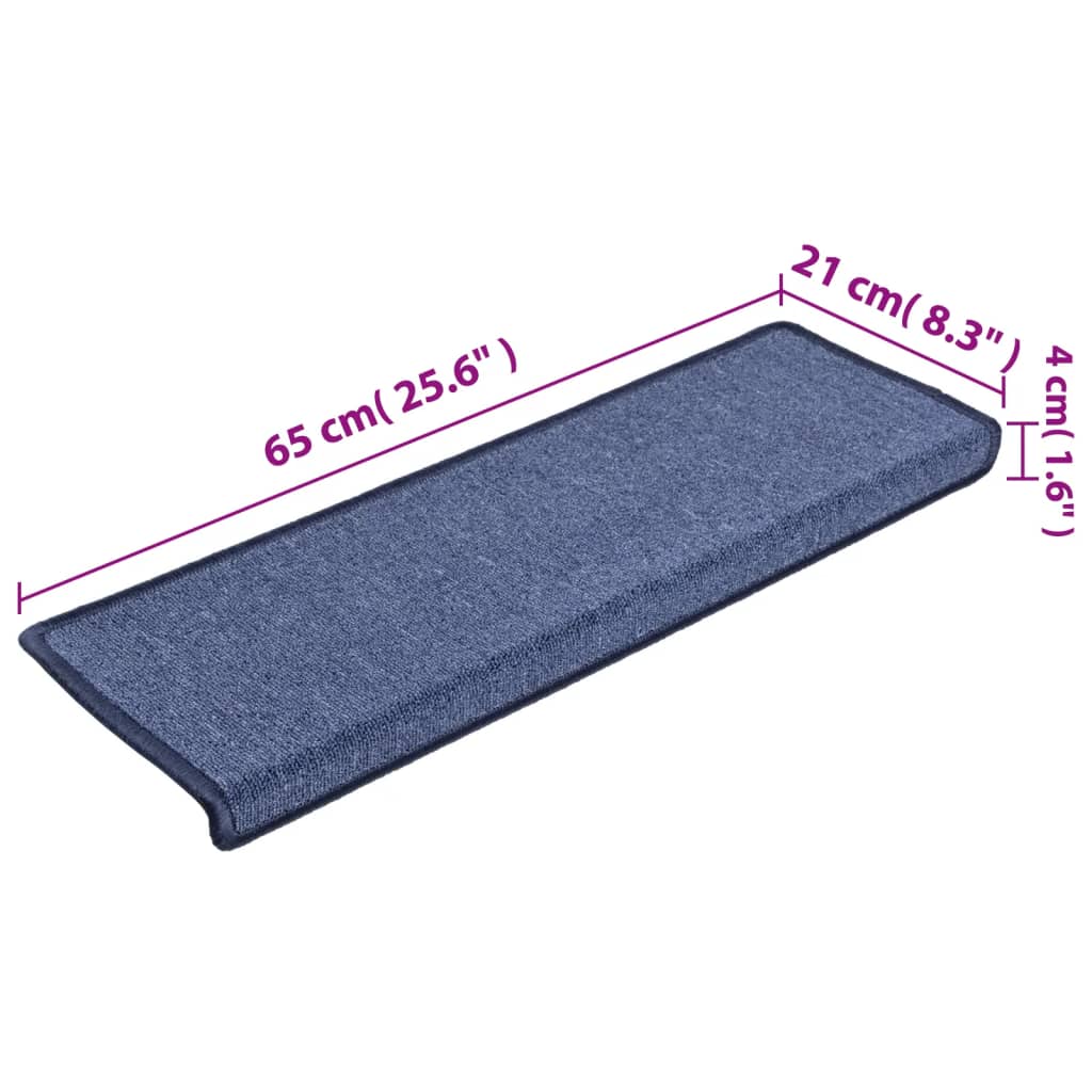 Tappetini per scale 15 pz 65x21x4 cm blu bordo rettangolare