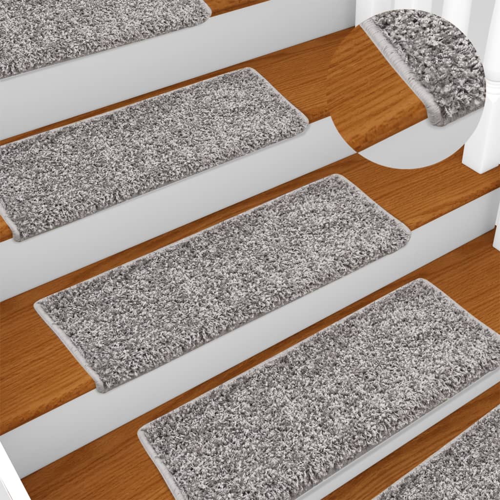 Tappetini per scale 15 pz 65x21x4 cm Grigio Bordo rettangolare