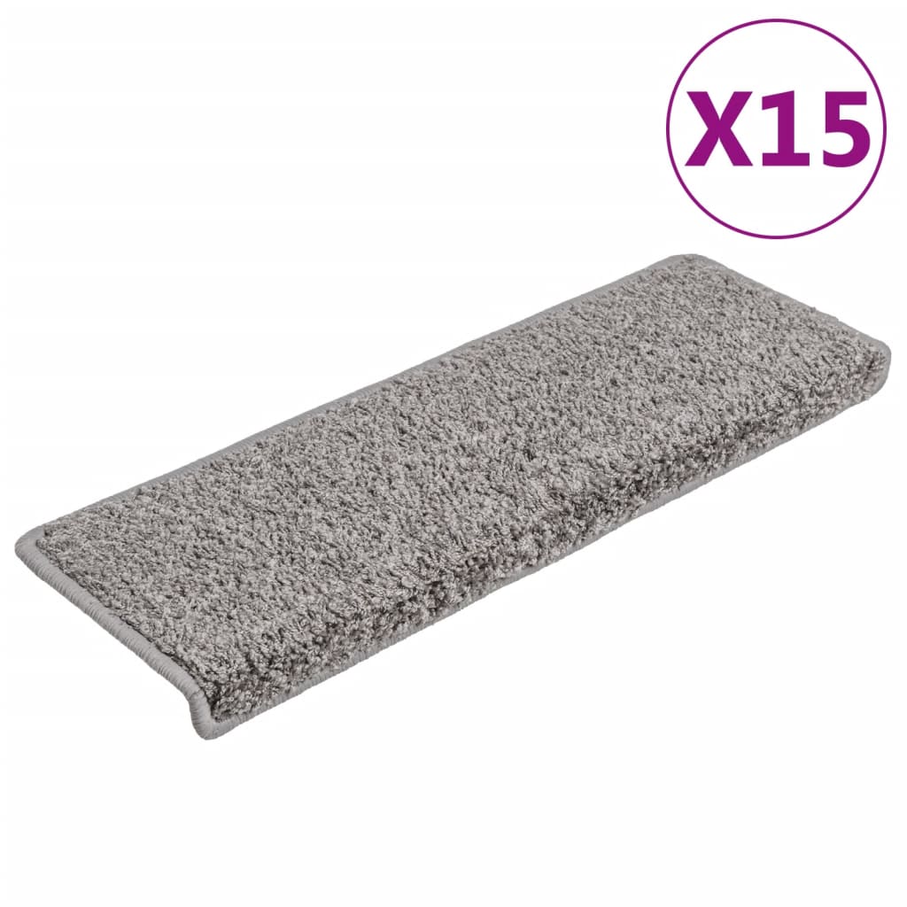 Tappetini per scale 15 pz 65x21x4 cm Grigio Bordo rettangolare