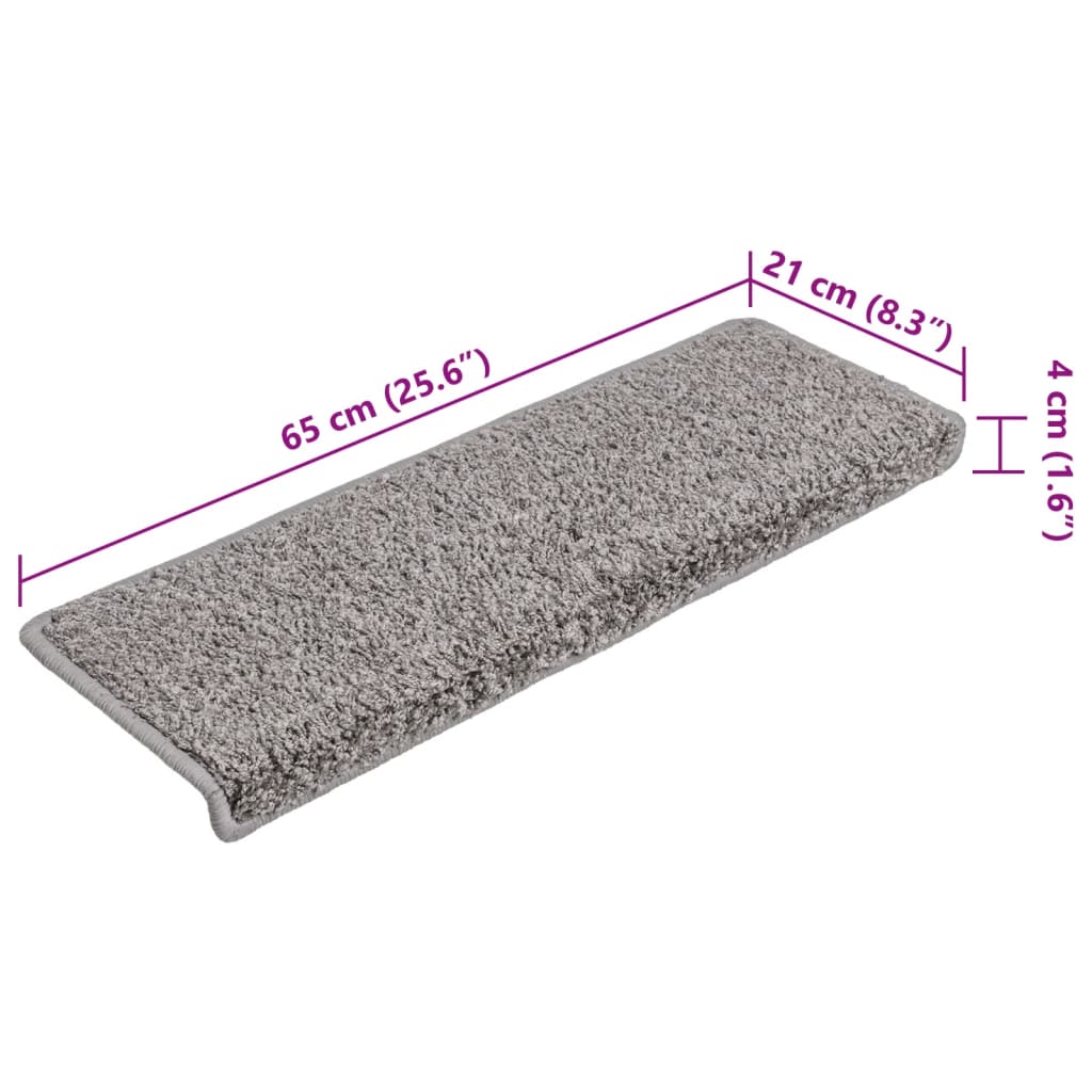 Tappetini per scale 15 pz 65x21x4 cm Grigio Bordo rettangolare