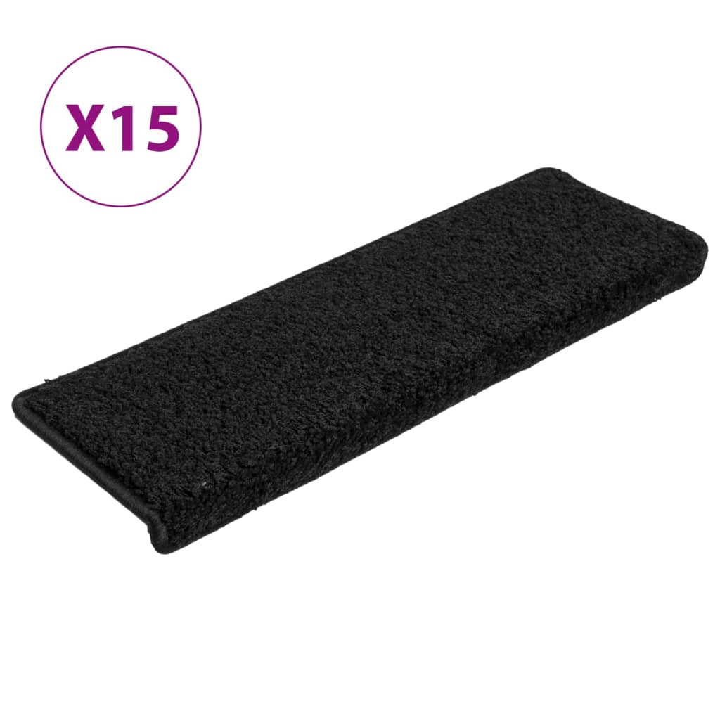 Tappetini per scale 15 pz 65x21x4 cm Nero Bordo rettangolare