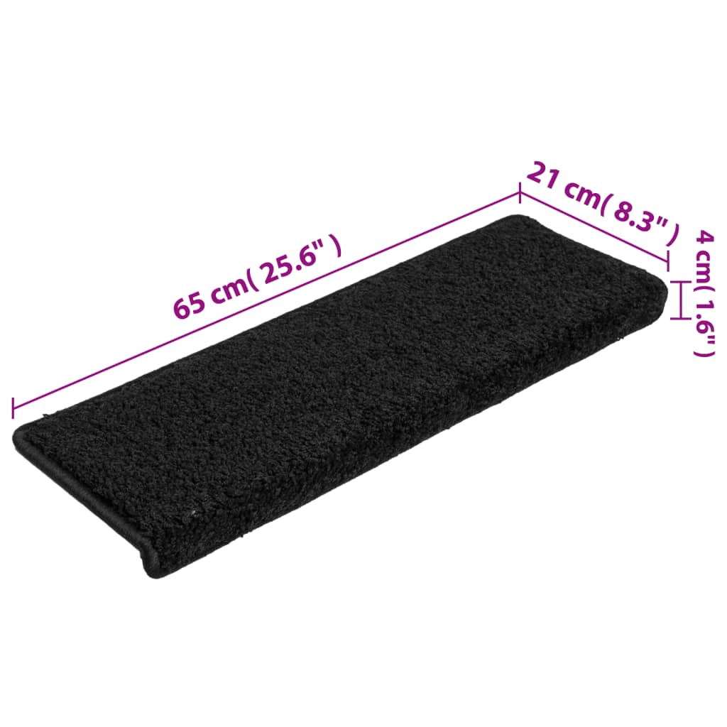 Tappetini per scale 15 pz 65x21x4 cm Nero Bordo rettangolare