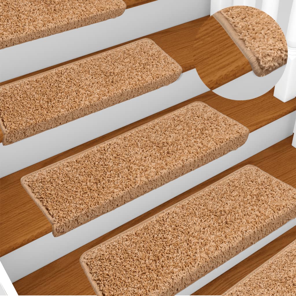 Tappetini per scale 15 pz 65x21x4 cm Beige Bordo rettangolare