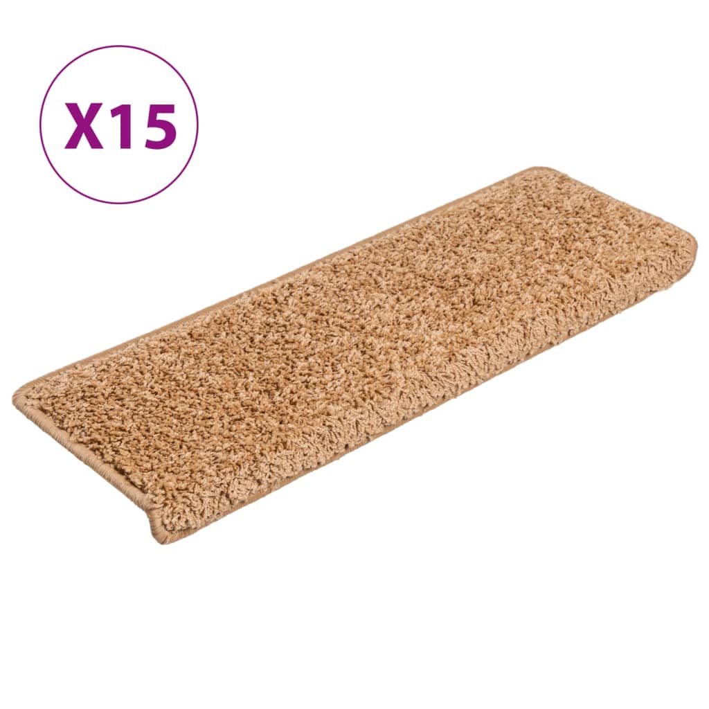Tappetini per scale 15 pz 65x21x4 cm Beige Bordo rettangolare