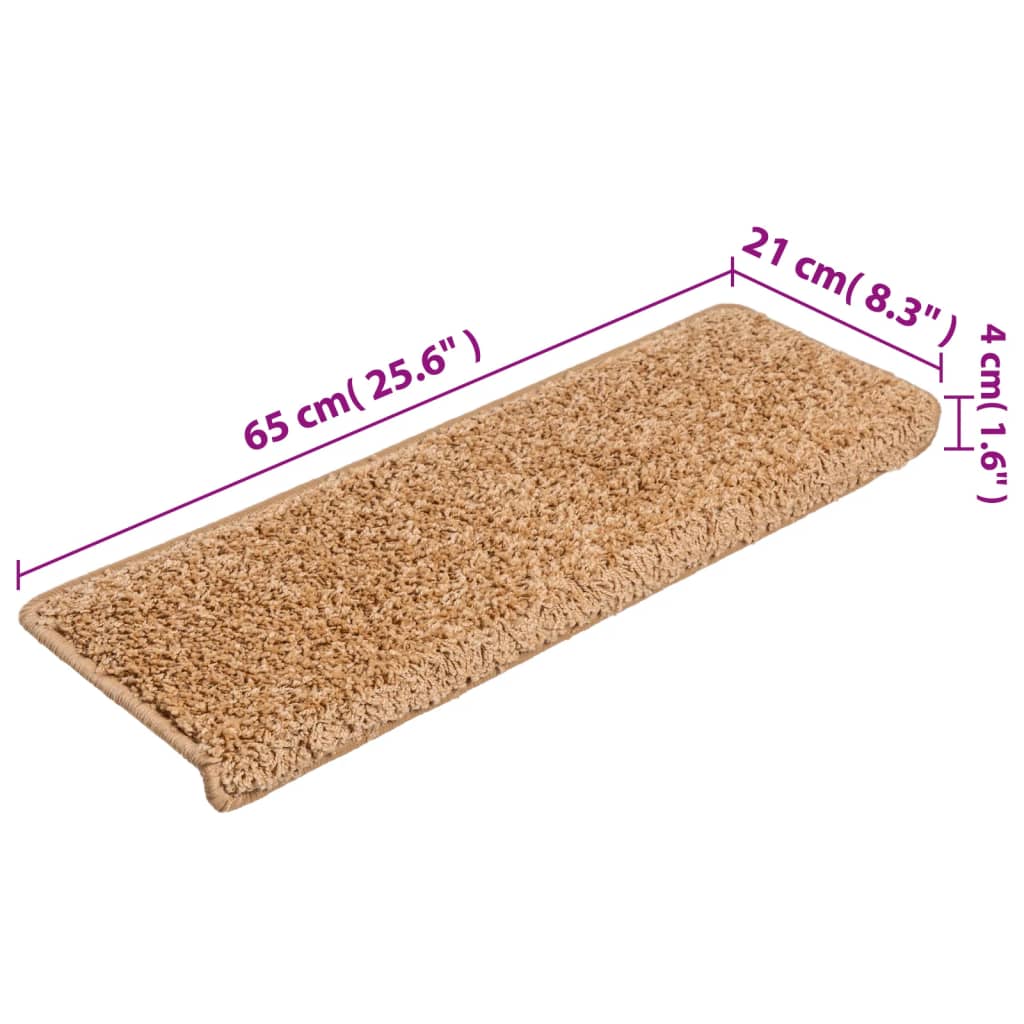 Tappetini per scale 15 pz 65x21x4 cm Beige Bordo rettangolare