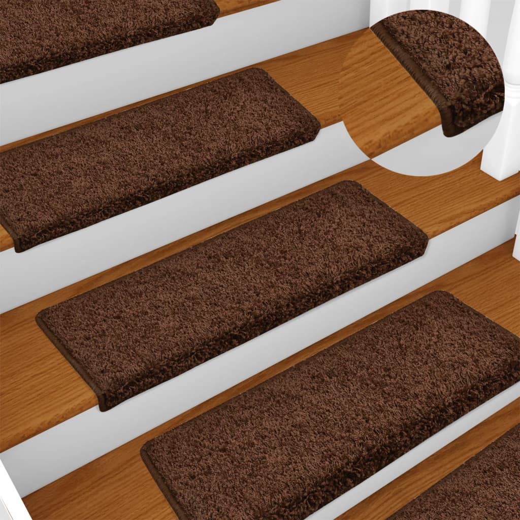 Tappetini per scale 15 pz 65x21x4 cm Marrone Bordo rettangolare