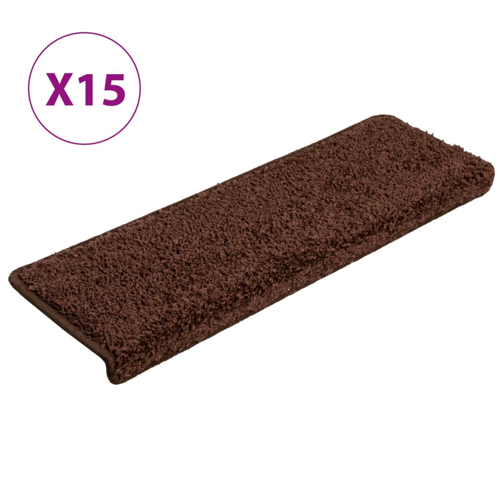 Tappetini per scale 15 pz 65x21x4 cm Marrone Bordo rettangolare