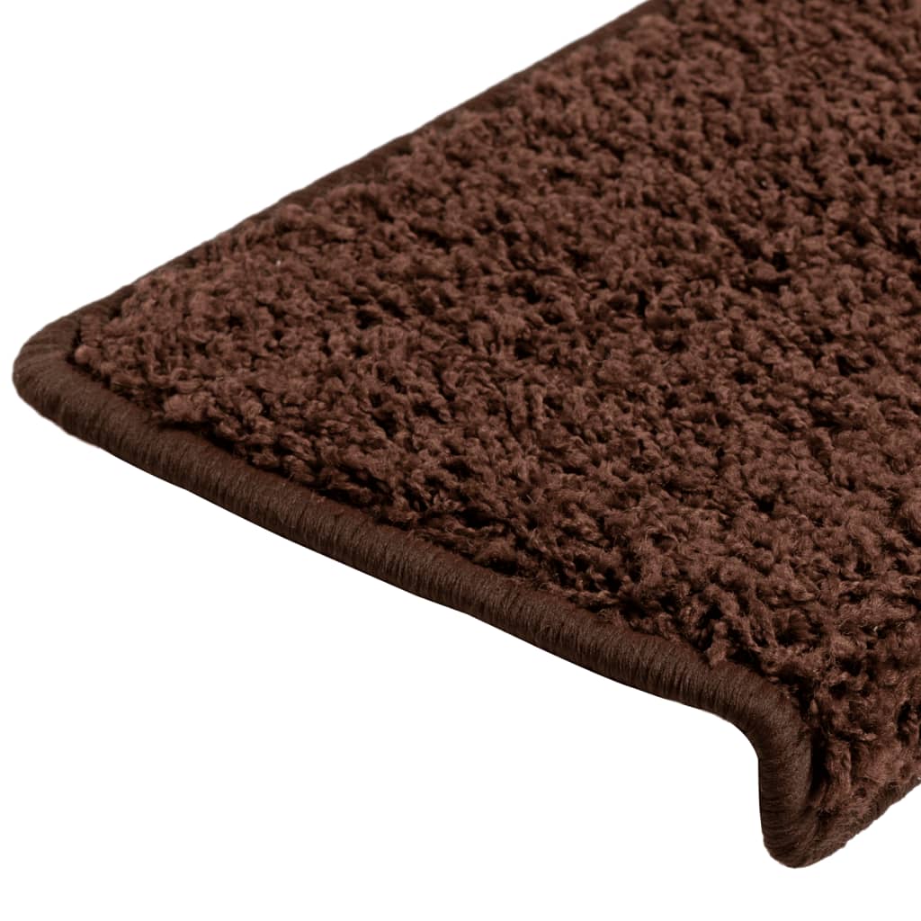 Tappetini per scale 15 pz 65x21x4 cm Marrone Bordo rettangolare