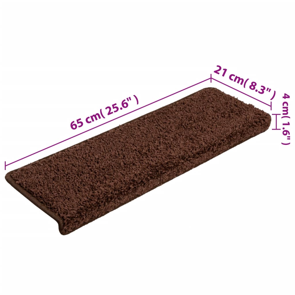 Tappetini per scale 15 pz 65x21x4 cm Marrone Bordo rettangolare