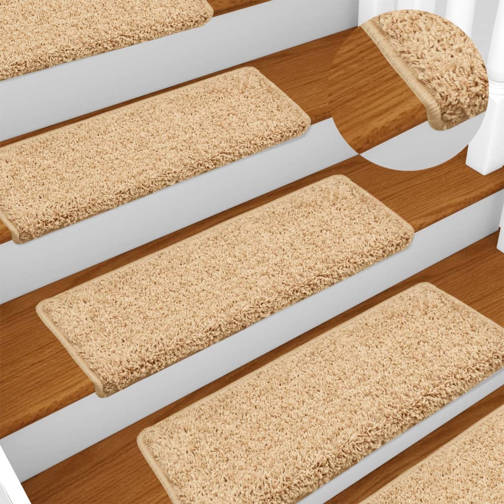 Tappetini per scale 15 pz 65x21x4 cm Crema Bordo rettangolare