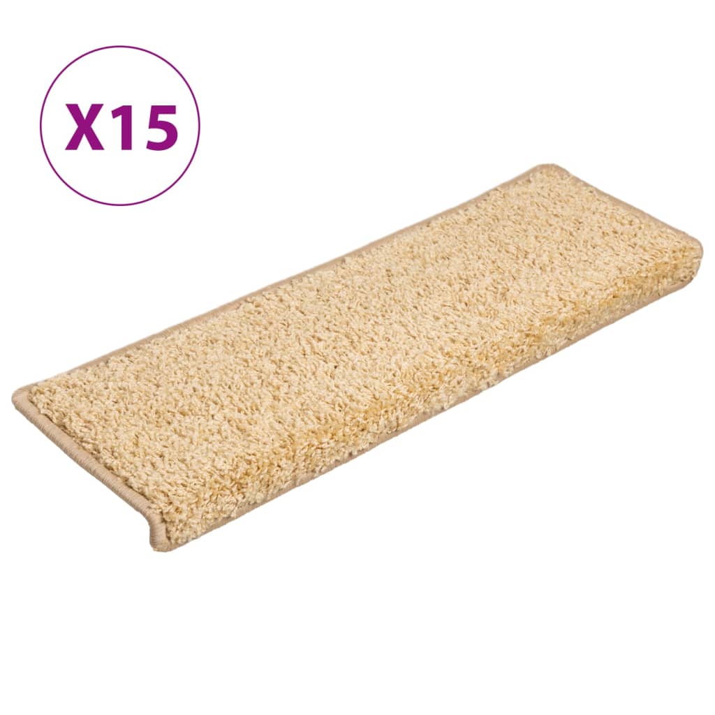 Tappetini per scale 15 pz 65x21x4 cm Crema Bordo rettangolare