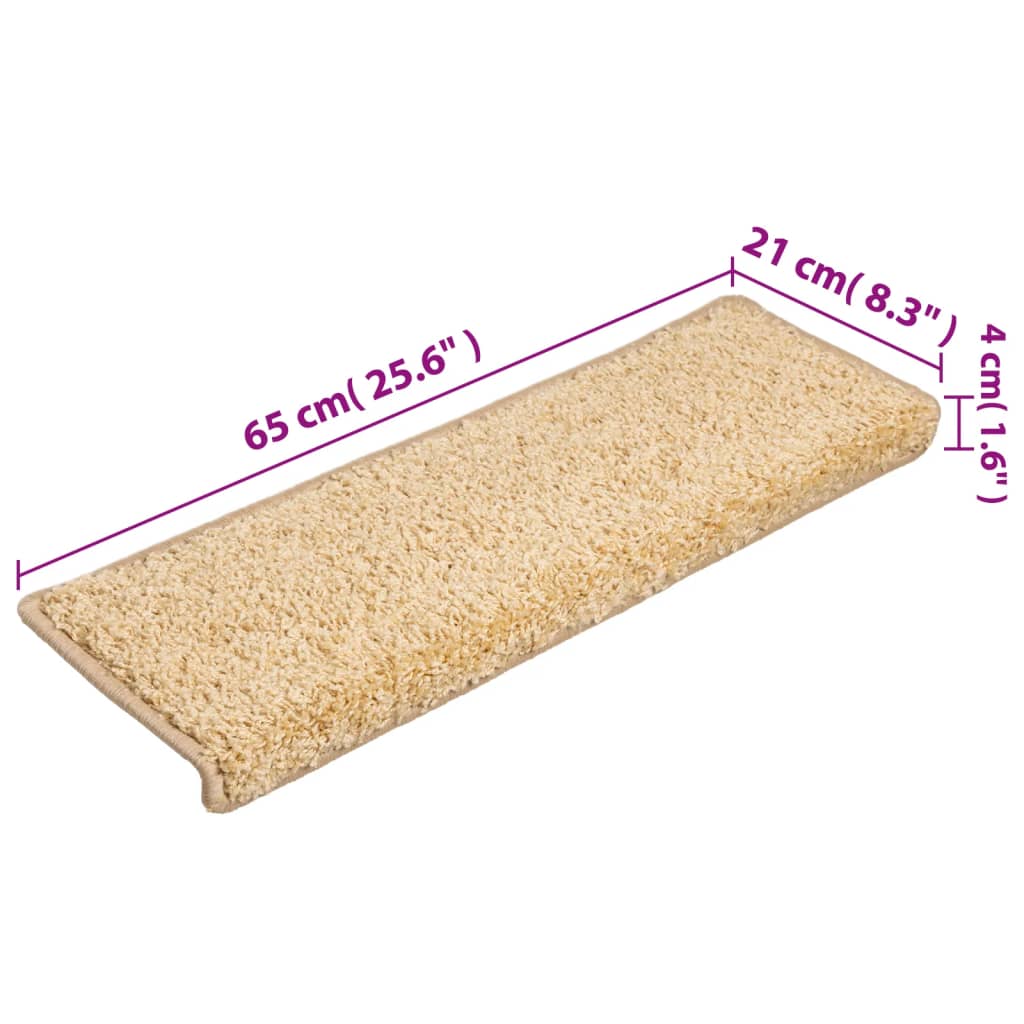 Tappetini per scale 15 pz 65x21x4 cm Crema Bordo rettangolare