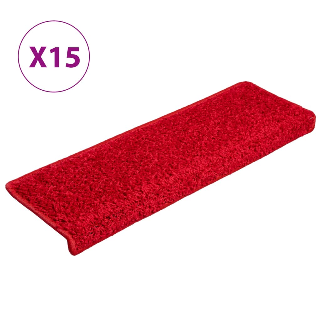 Tappetini per scale 15 pz 65x21x4 cm Rosso Bordo rettangolare