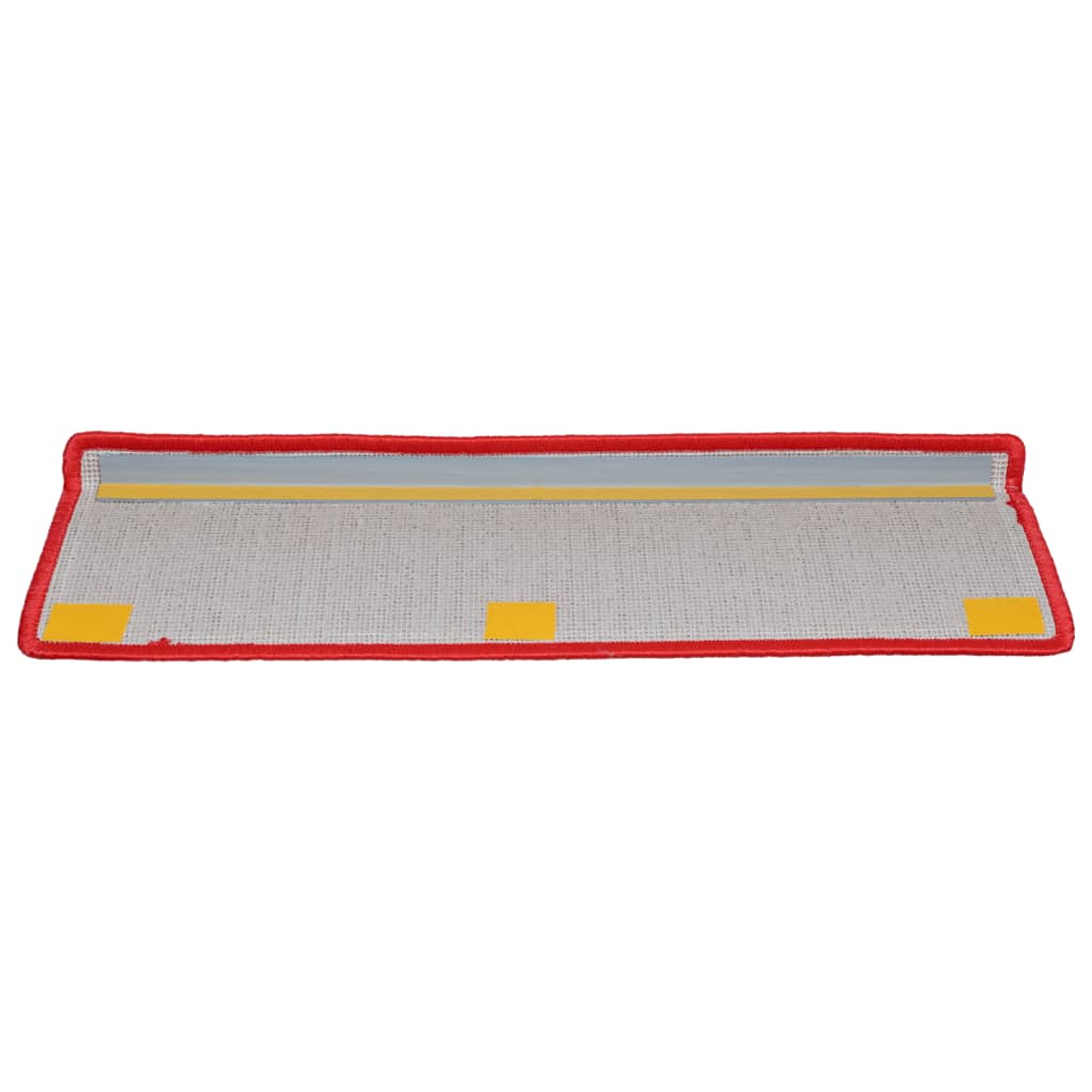 Tappetini per scale 15 pz 65x21x4 cm Rosso Bordo rettangolare