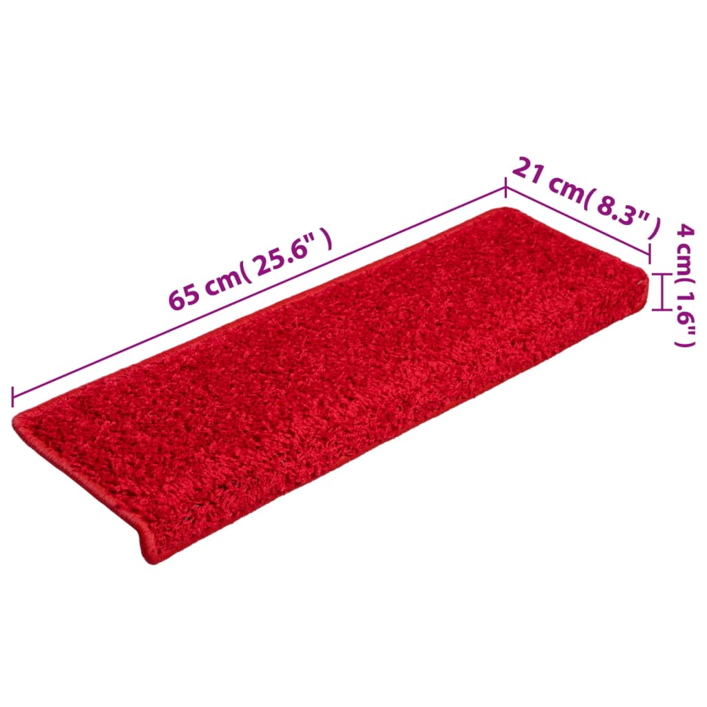 Tappetini per scale 15 pz 65x21x4 cm Rosso Bordo rettangolare