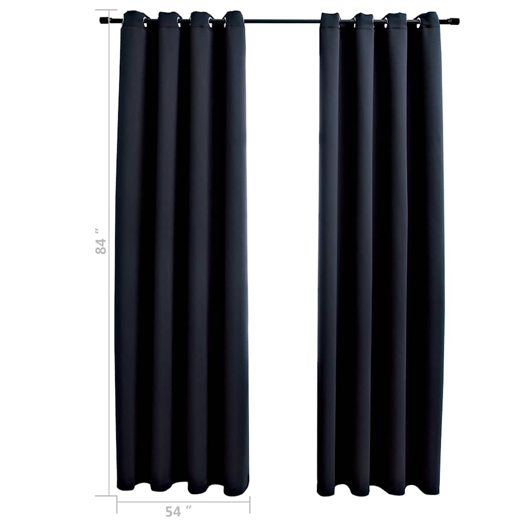 Tende oscuranti con anelli 2 pz Nero 137x213 cm Tessuto