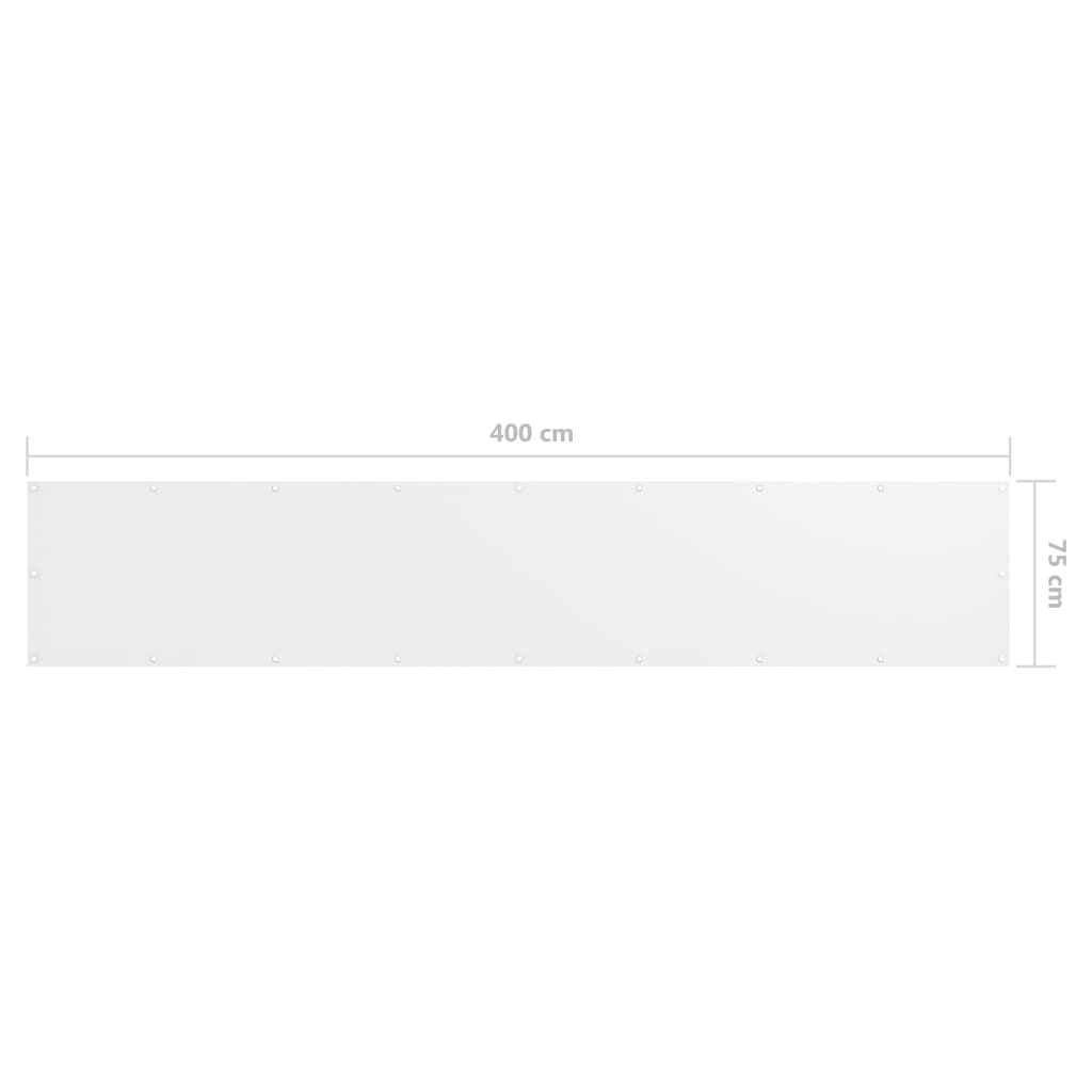 Paravento da Balcone Bianco 75x400 cm in Tessuto Oxford
