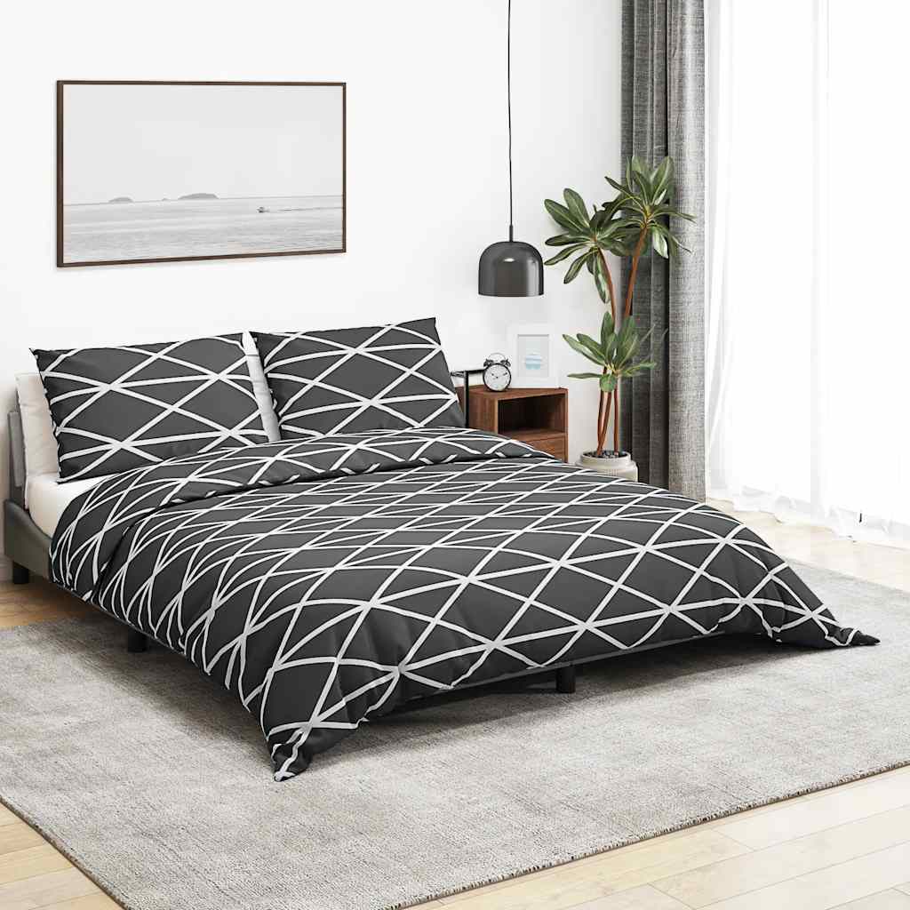 Set Copripiumino Grigio Scuro e Bianco 140x200 cm in Cotone