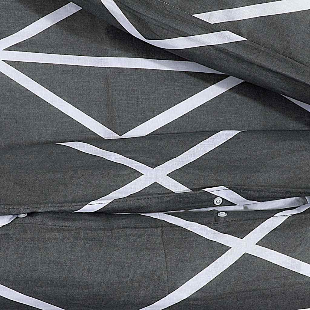 Set Copripiumino Grigio Scuro e Bianco 140x200 cm in Cotone