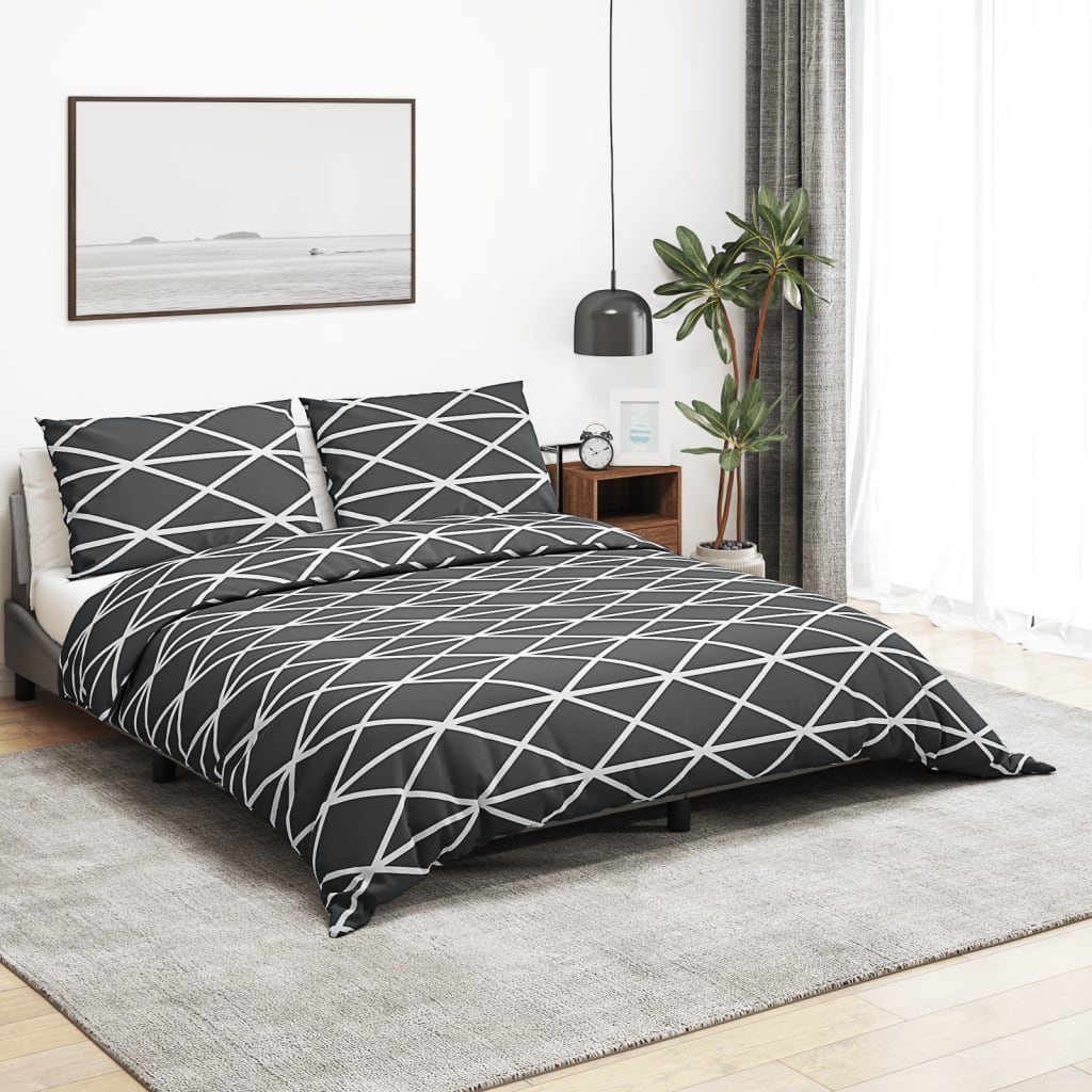Set Copripiumino Grigio Scuro e Bianco 260x240 cm in Cotone