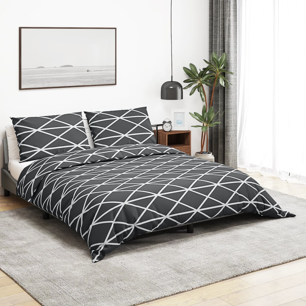 Set Copripiumino Grigio Scuro e Bianco 135x200 cm in Cotone