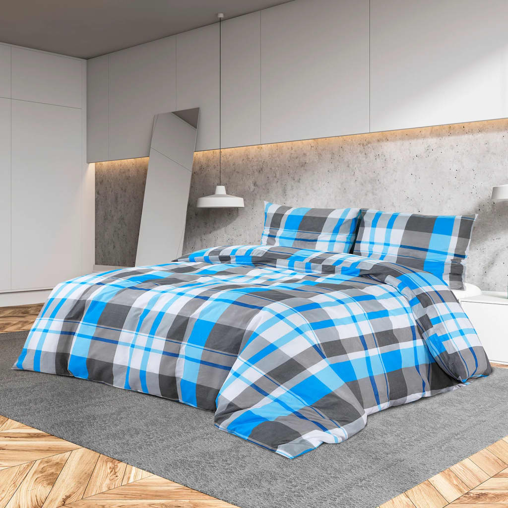 Set Copripiumino Blu e Grigio 200x220 cm in Cotone