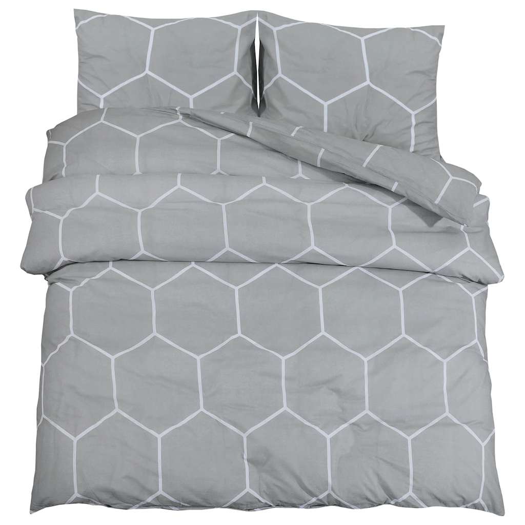 Set Copripiumino Grigio e Bianco 140x200 cm in Cotone