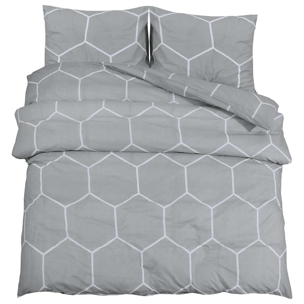 Set Copripiumino Grigio e Bianco 225x220 cm in Cotone