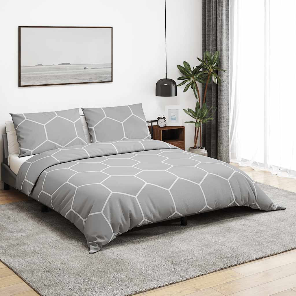 Set Copripiumino Grigio e Bianco 260x220 cm in Cotone