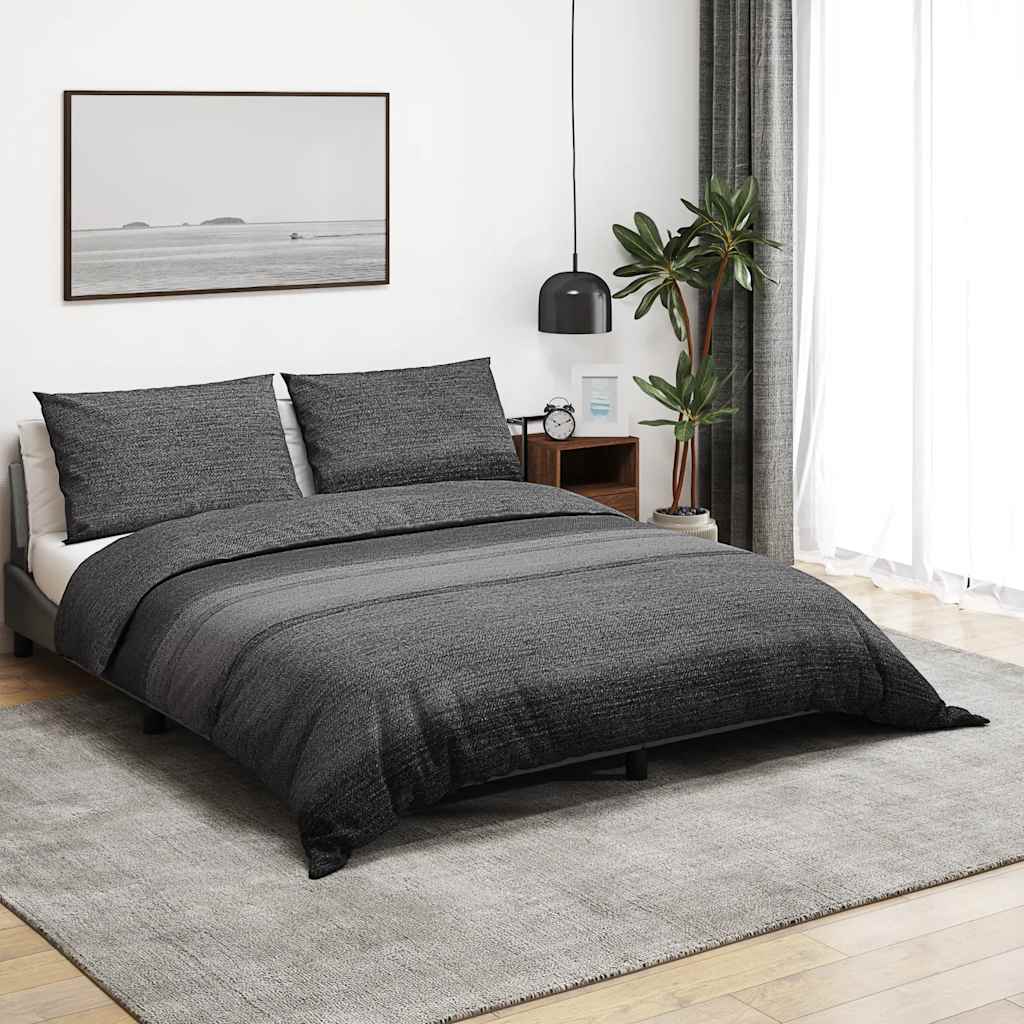 Set Copripiumino Grigio Scuro e Nero 260x220 cm in Cotone