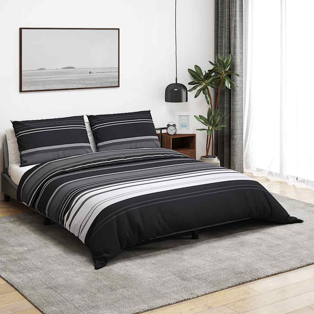 Set Copripiumino Strisce Nere 200x200 cm in Cotone
