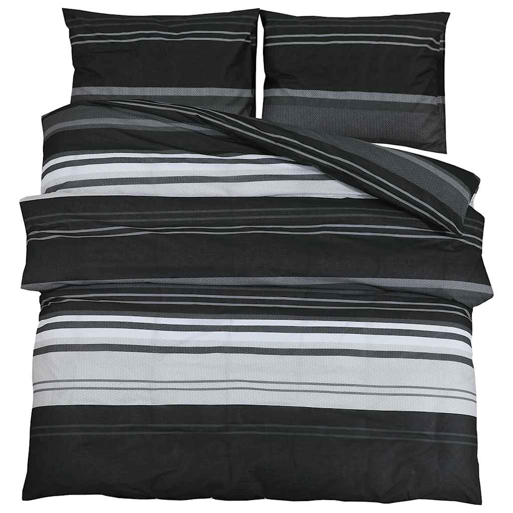 Set Copripiumino Strisce Nere 200x200 cm in Cotone