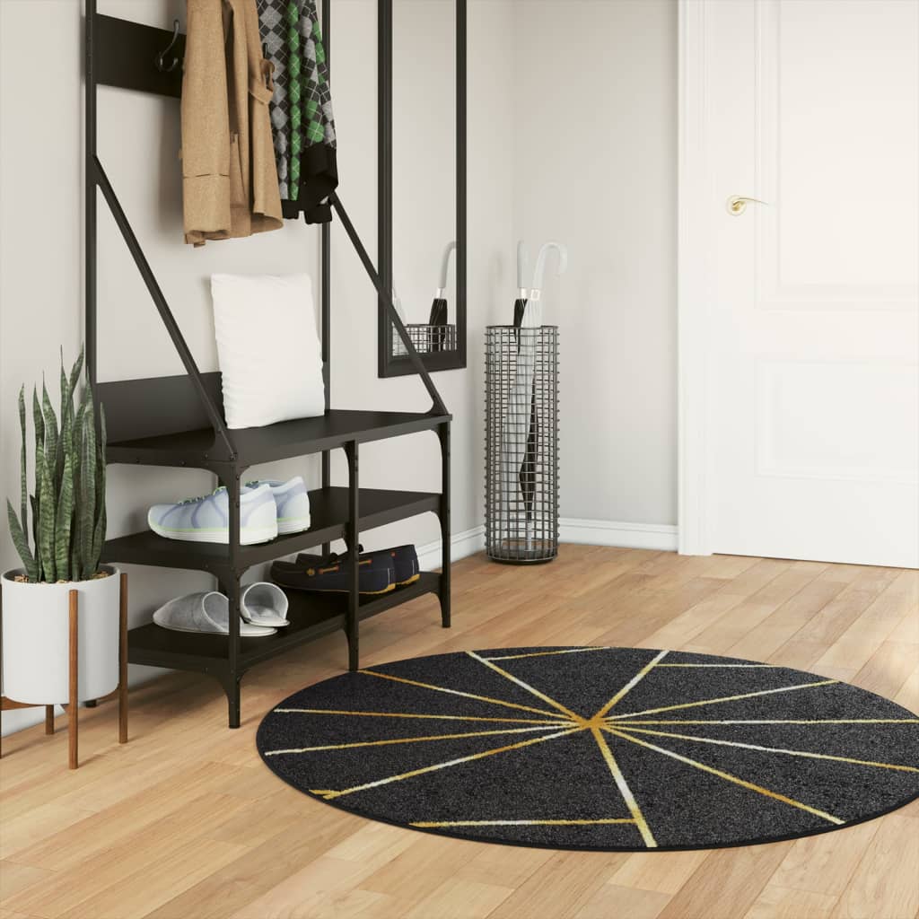 Tappeto Lavabile Nero e Oro Ø 120 cm