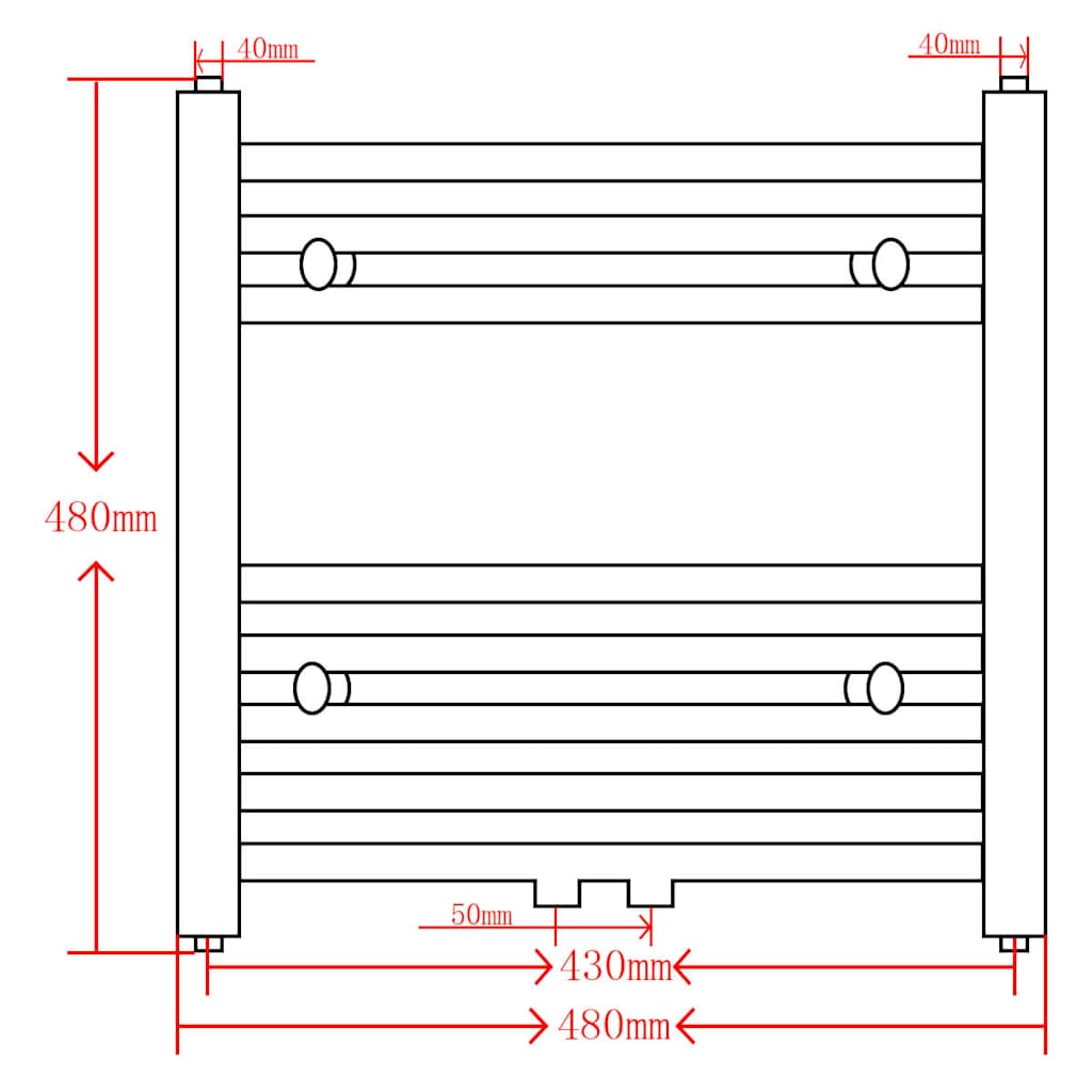 Radiatore Centrale Portasciugamano Dritto Grigio 480 x 480 mm