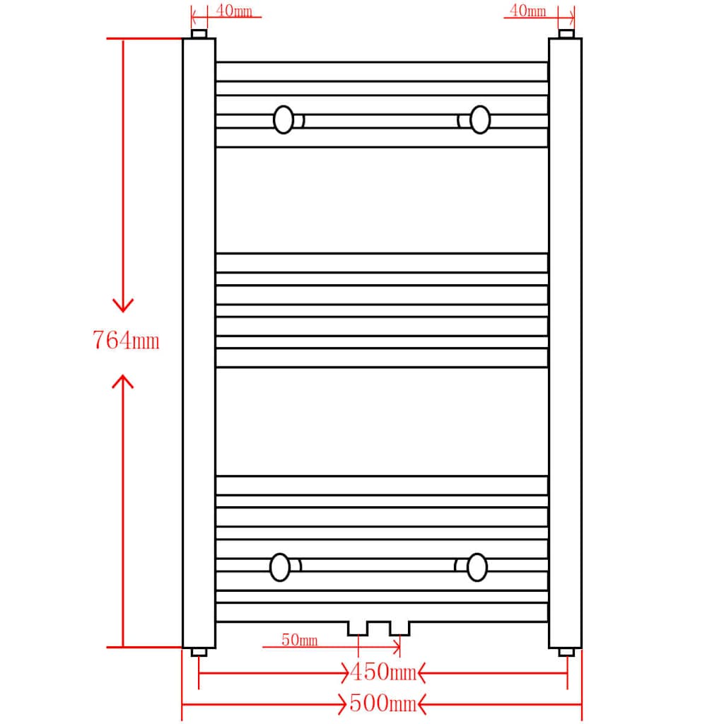 Radiatore Centrale Portasciugamano Dritto Grigio 500 x 764 mm