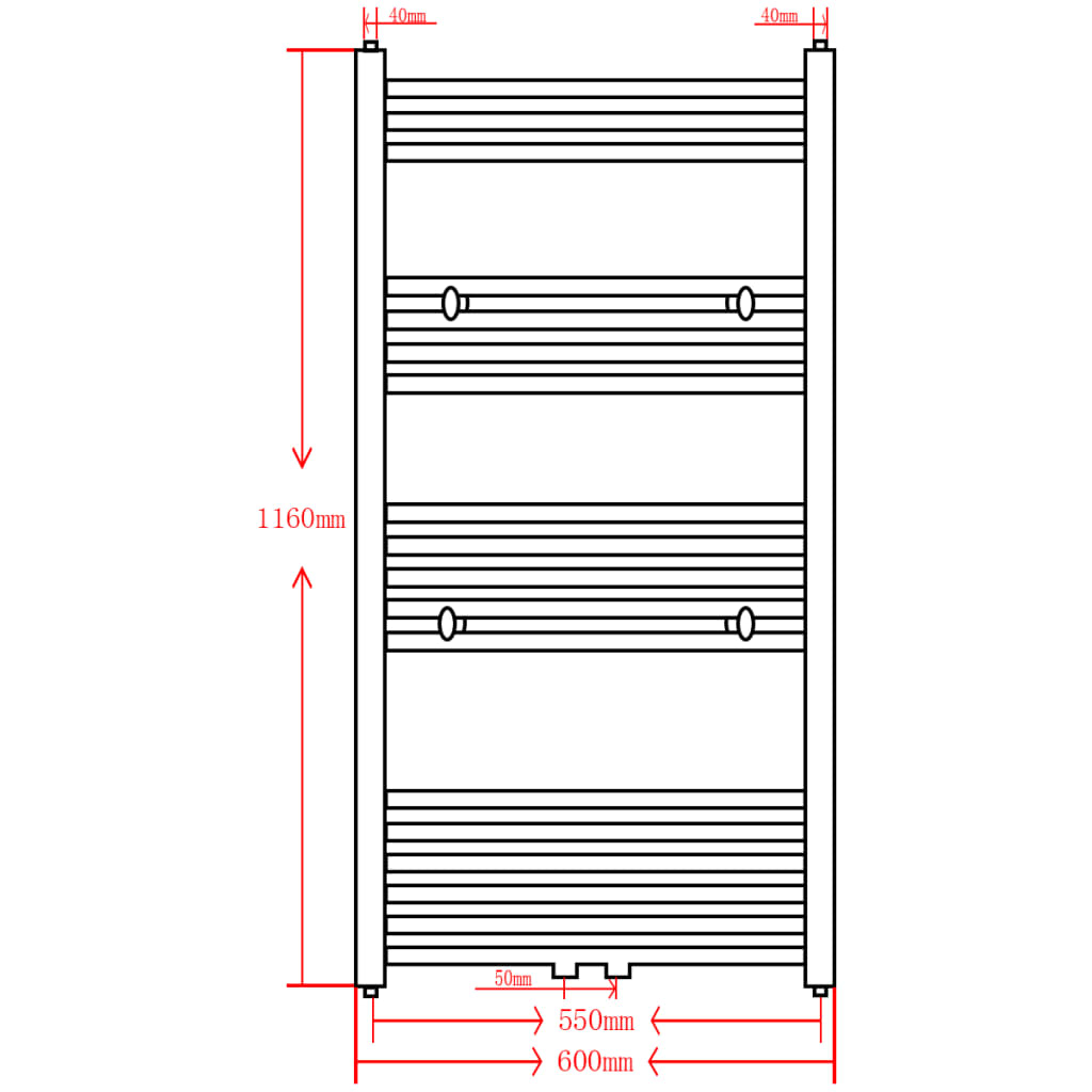 Radiatore Centrale Portasciugamano Dritto Grigio 600 x 1160 mm