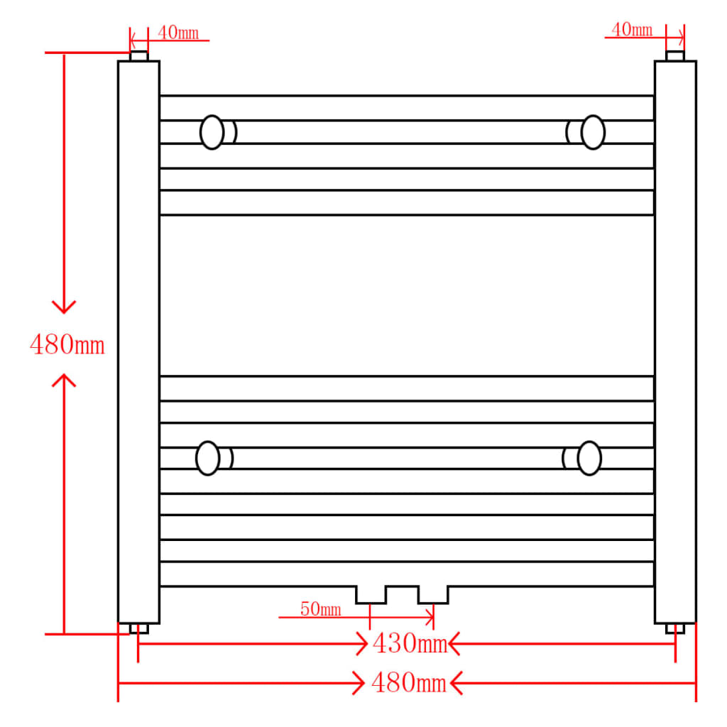 Radiatore Centrale Portasciugamano Dritto Nero 480 x 480 mm