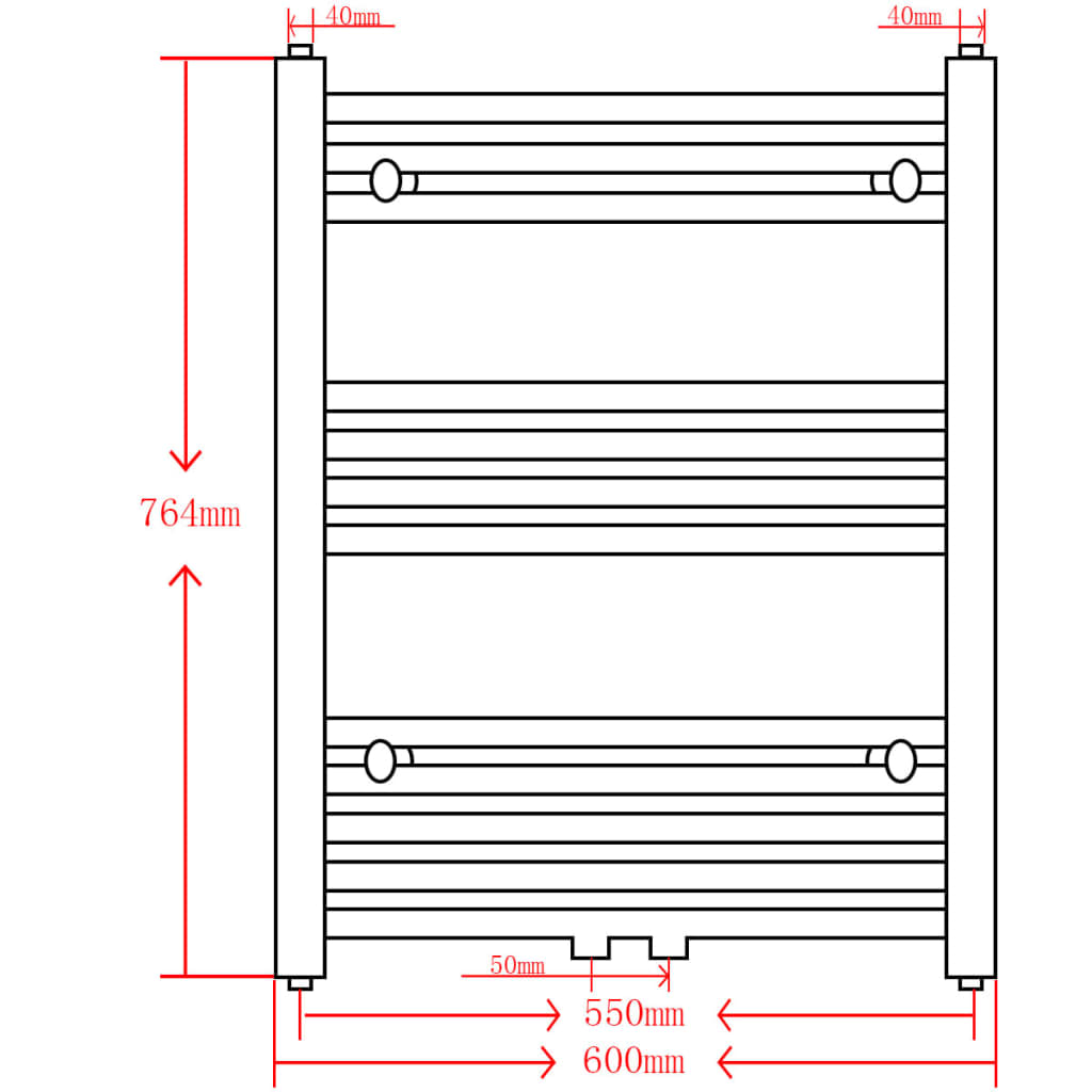 Radiatore Centrale Portasciugamano Dritto Nero 600 x 764 mm