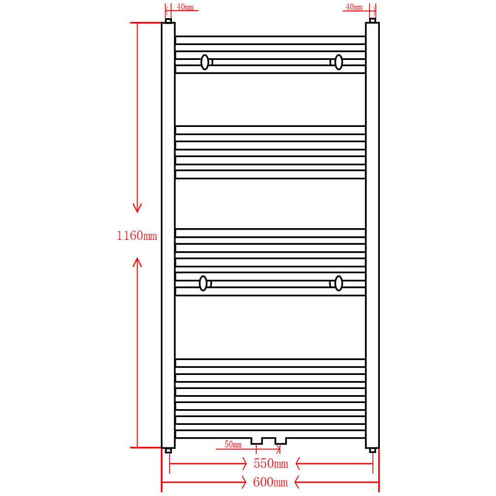 Radiatore Centrale Portasciugamano Dritto Nero 600 x 1160 mm