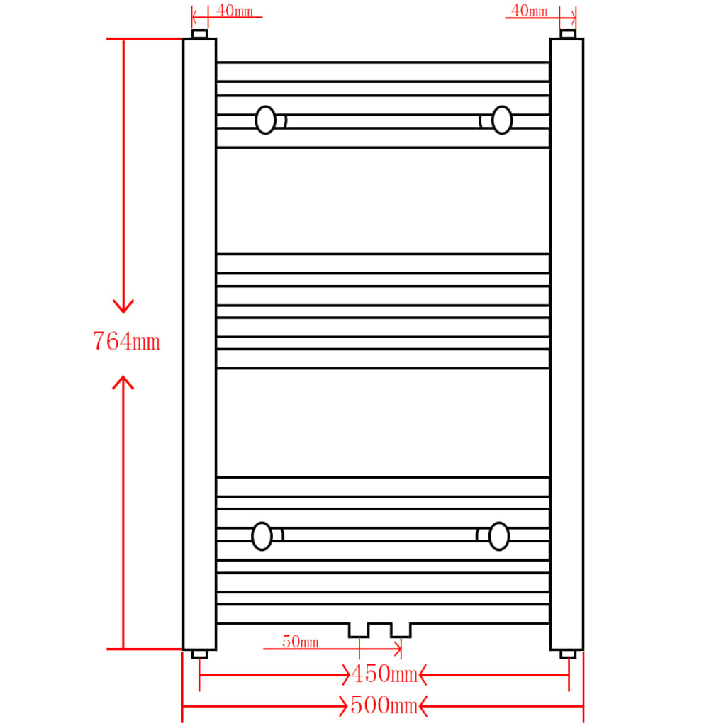Radiatore Centrale Portasciugamano Curvo Nero 500 x 764 mm