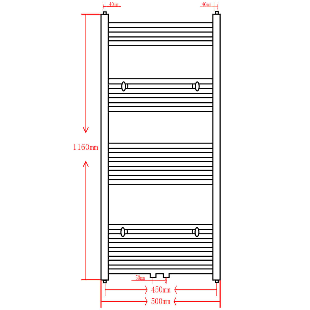 Radiatore Centrale Portasciugamano Curvo Nero 500 x 1160 mm