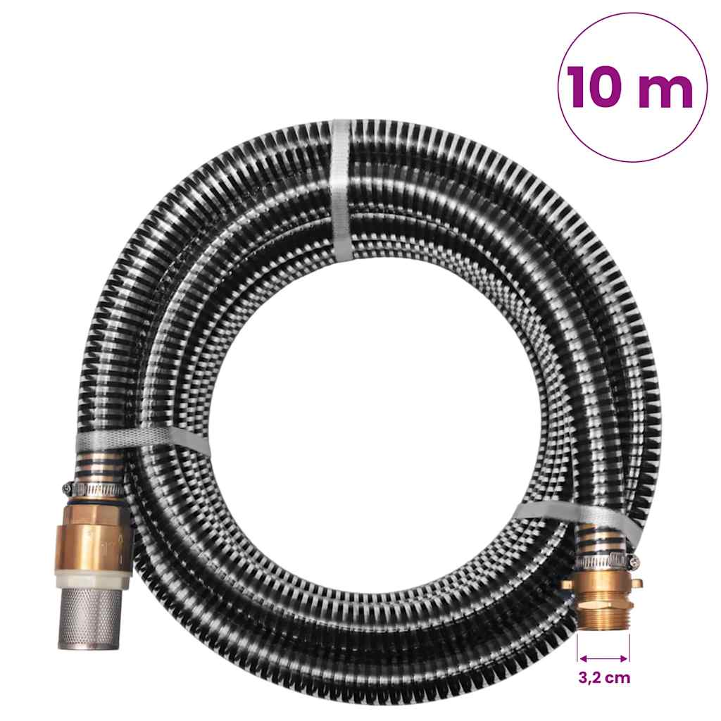 Tubo di Aspirazione con Connettori in Ottone 10 m 25 mm Nero