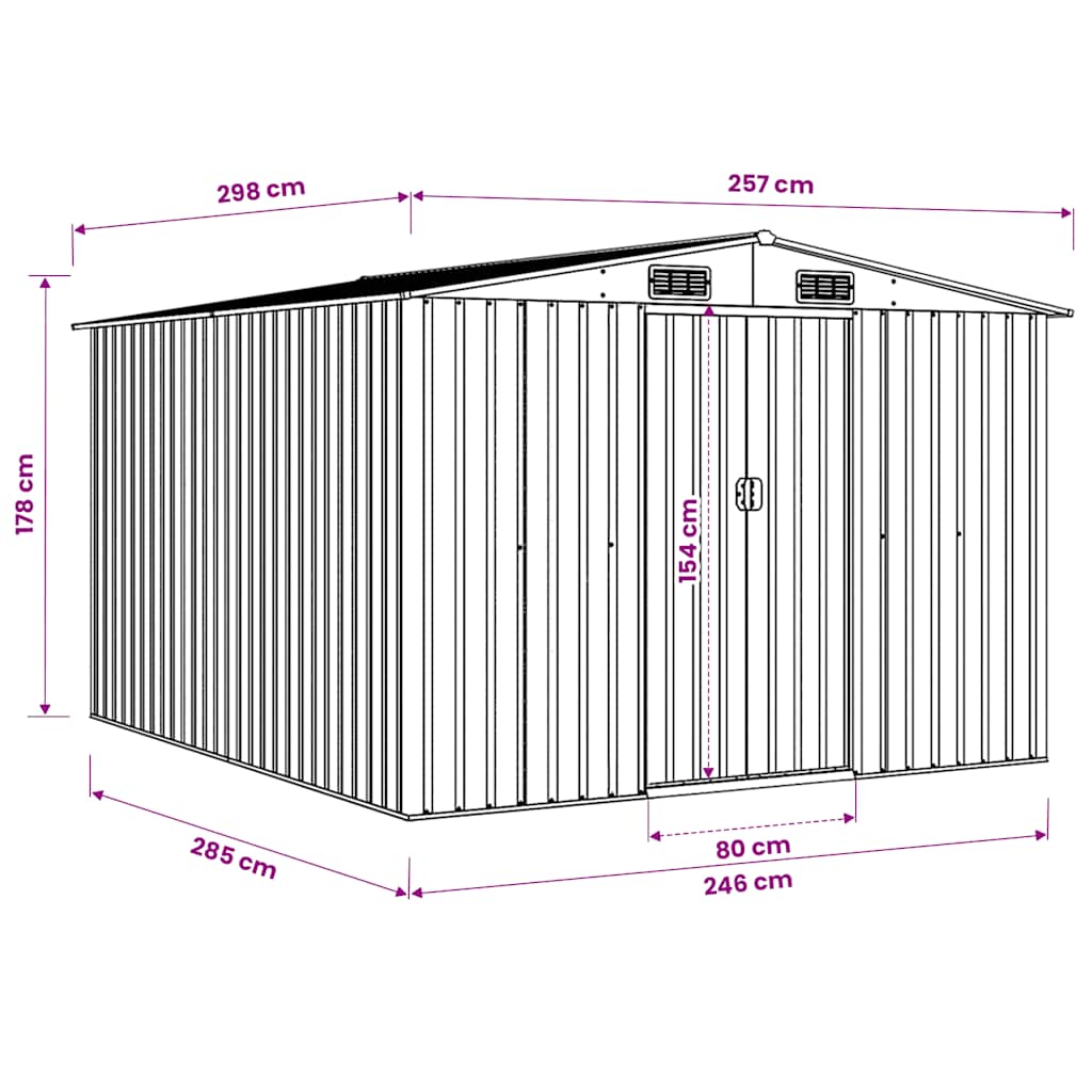 Casetta da Giardino 257x298x178 cm in Metallo Antracite