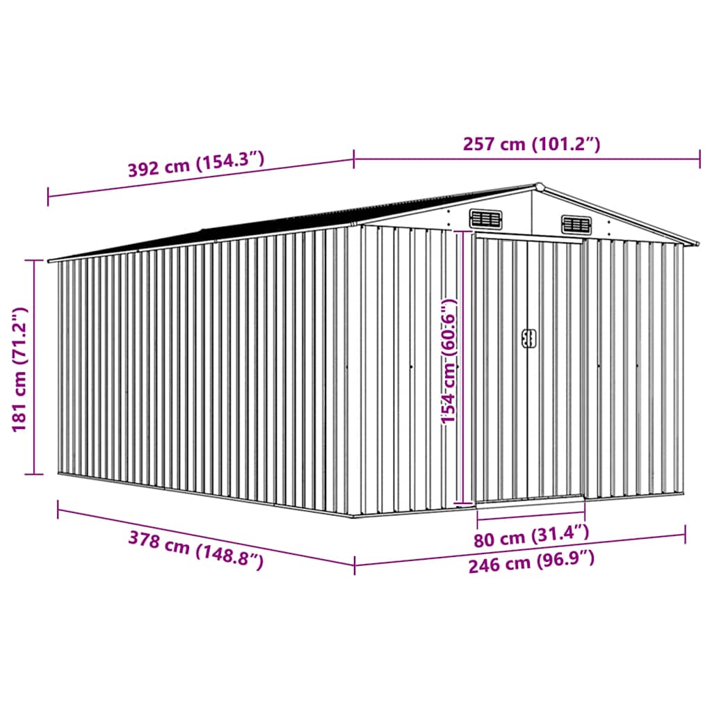 Casetta da Giardino 257x392x181 cm in Metallo Marrone