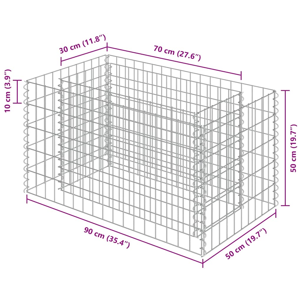 Gabbione Letto Rialzato in Acciaio Zincato 90x50x50 cm