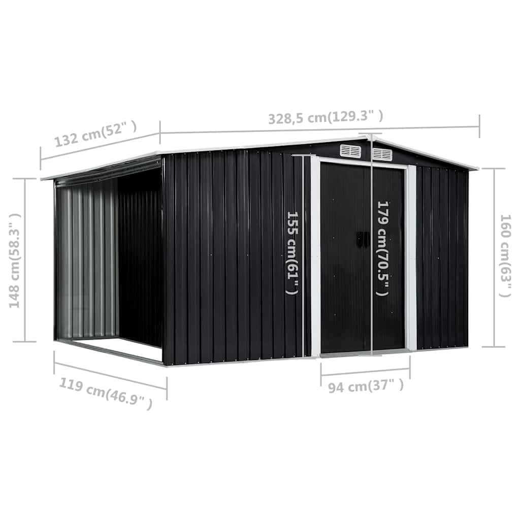 Capanno con Porte Scorrevoli Antracite 329,5x131x178cm Acciaio