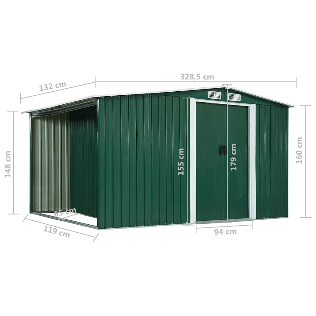 Capanno con Porte Scorrevoli Verde 329,5x131x178 cm in Acciaio