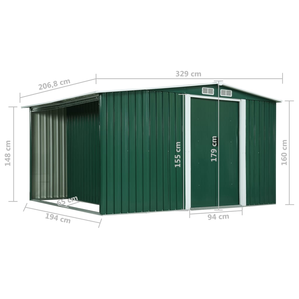 Capanno con Porte Scorrevoli Verde 329,5x205x178 cm Acciaio