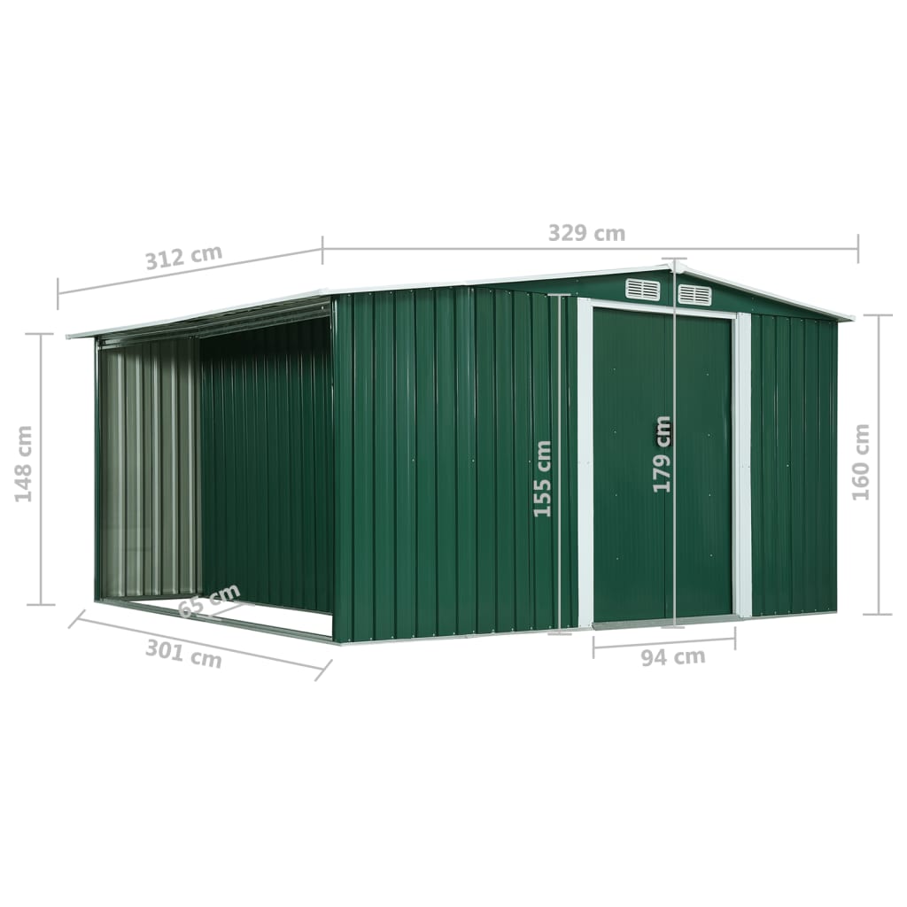 Capanno con Porte Scorrevoli Verde 329,5x312x178 cm in Acciaio