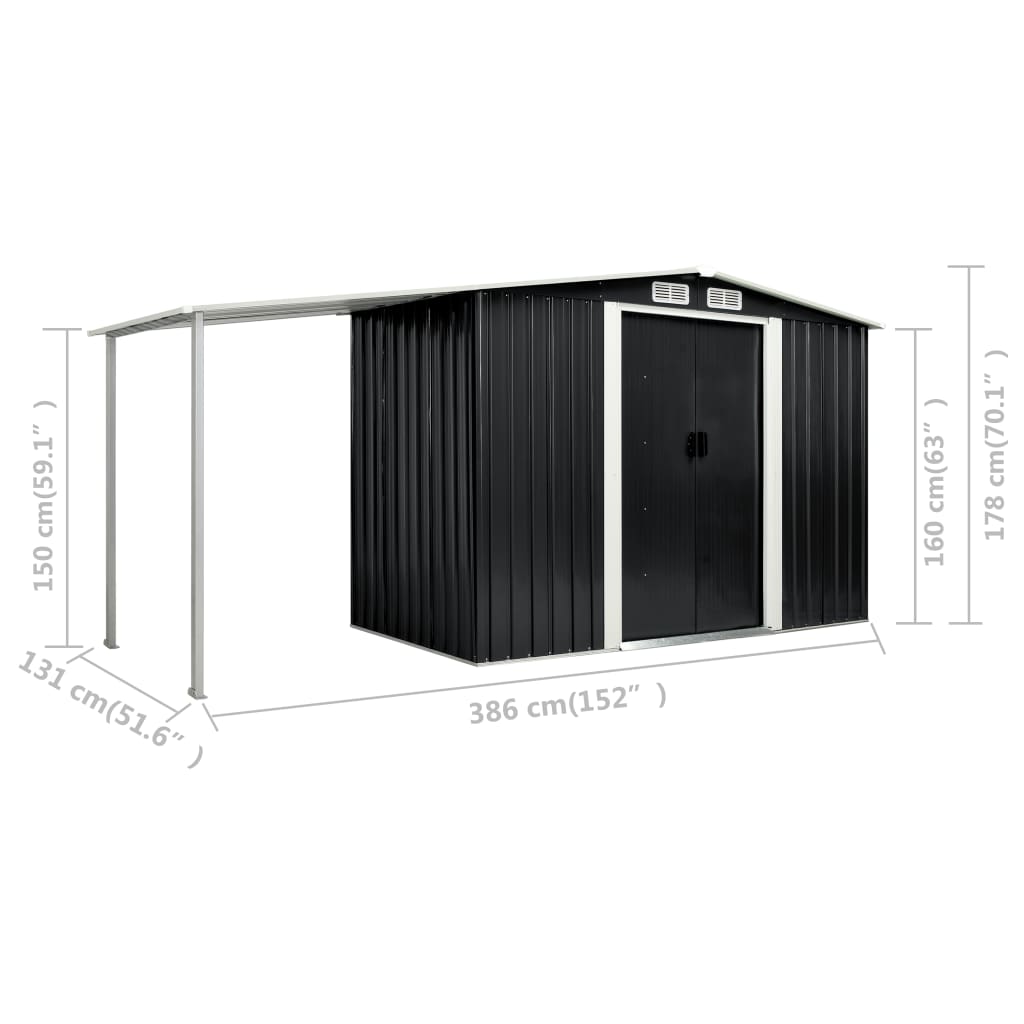Capanno con Porte Scorrevoli Antracite 386x131x178cm Acciaio